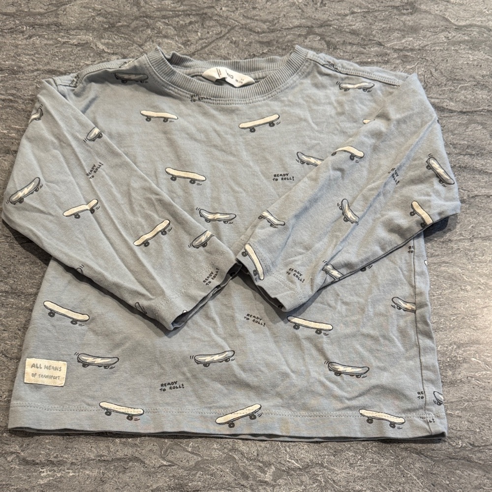 Mango Kids Long Sleeve Tee - Gray with Skateboard Design